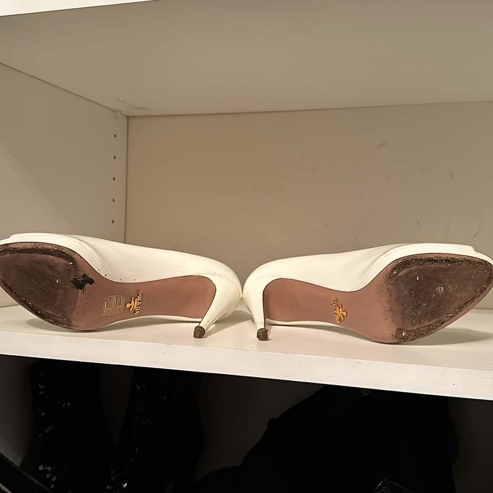 Authentic White Open Toe Pattern, Leather Platfor… - image 2